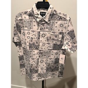 NWT Dogg Supply by Snoop Dogg White Bandana Print Short Sleeve Button Up Shirt L